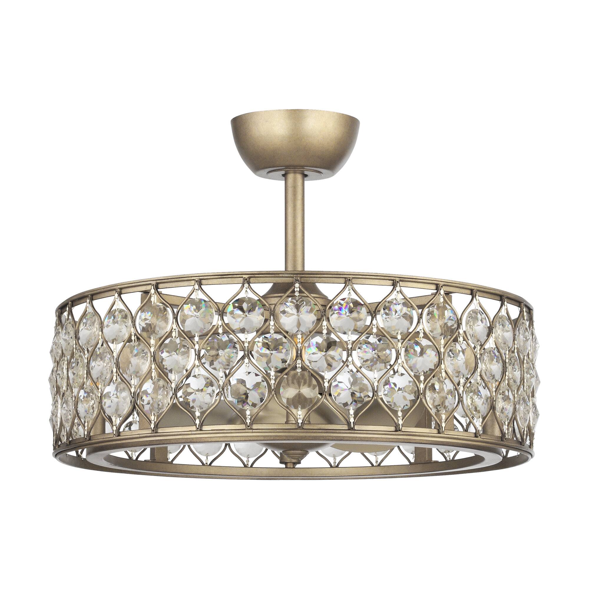 Alt View 4. Parrot Uncle - 25" Modern Crystal Chandelier Ceiling Fan with Remote Control and Light Kits - Gold.