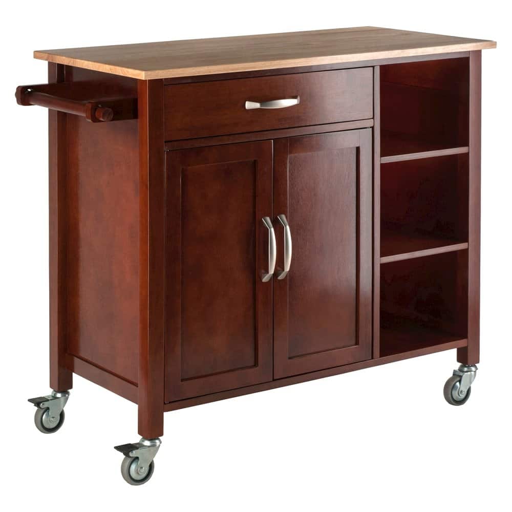 FurniFact - Walnut Kitchen Cart – Rolling Kitchen Island on Wheels with Storage - Walnut / Natural price history on PriceWatchPro