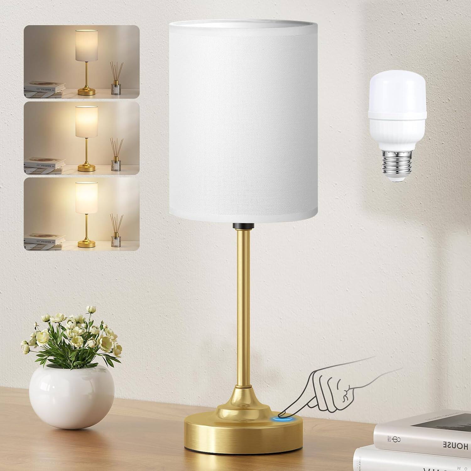 White Shade-Gold Base-14" Touch Control