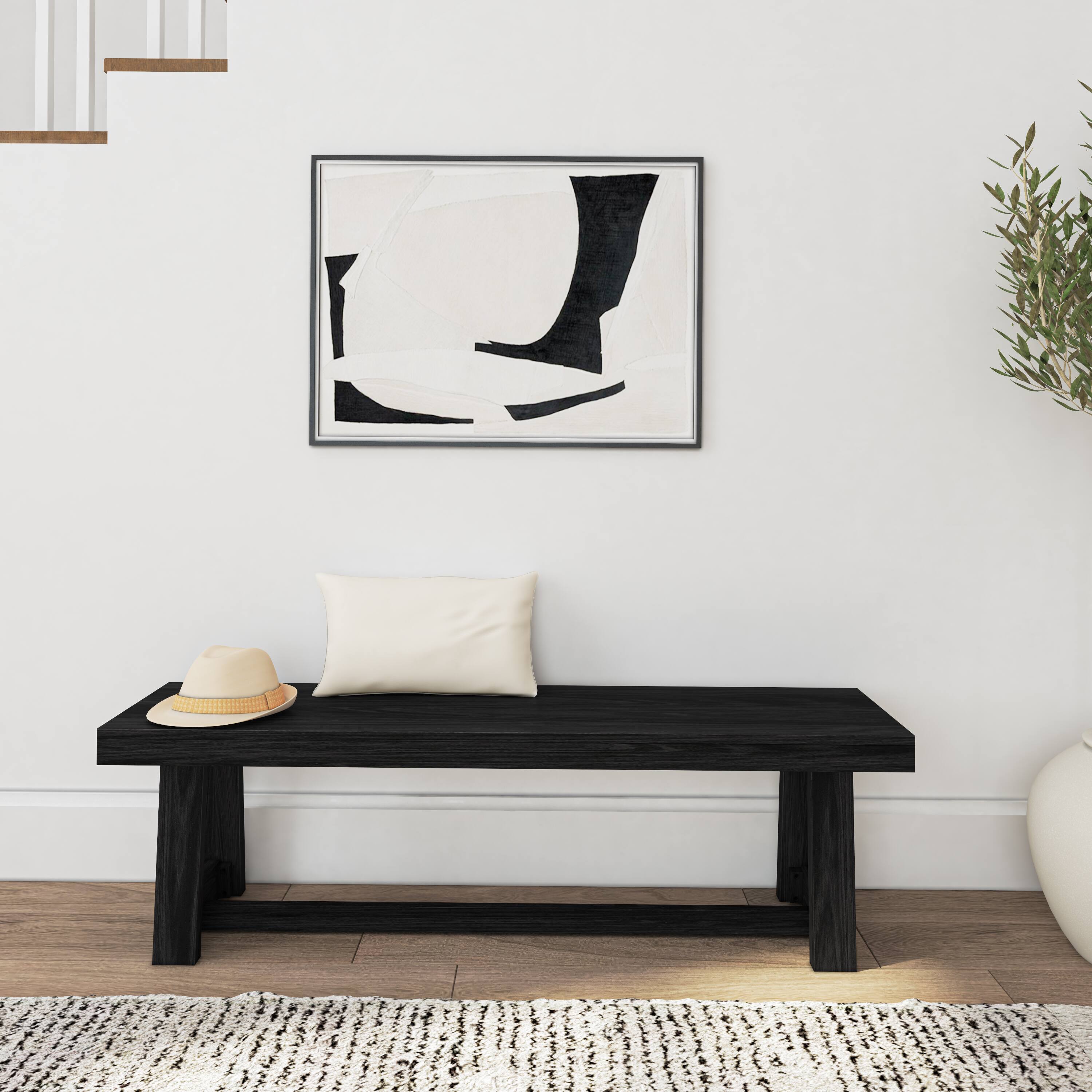 Alt View 3. Plank+Beam - Classic Dining Bench, Black Wirebrush - Black Wirebrush.