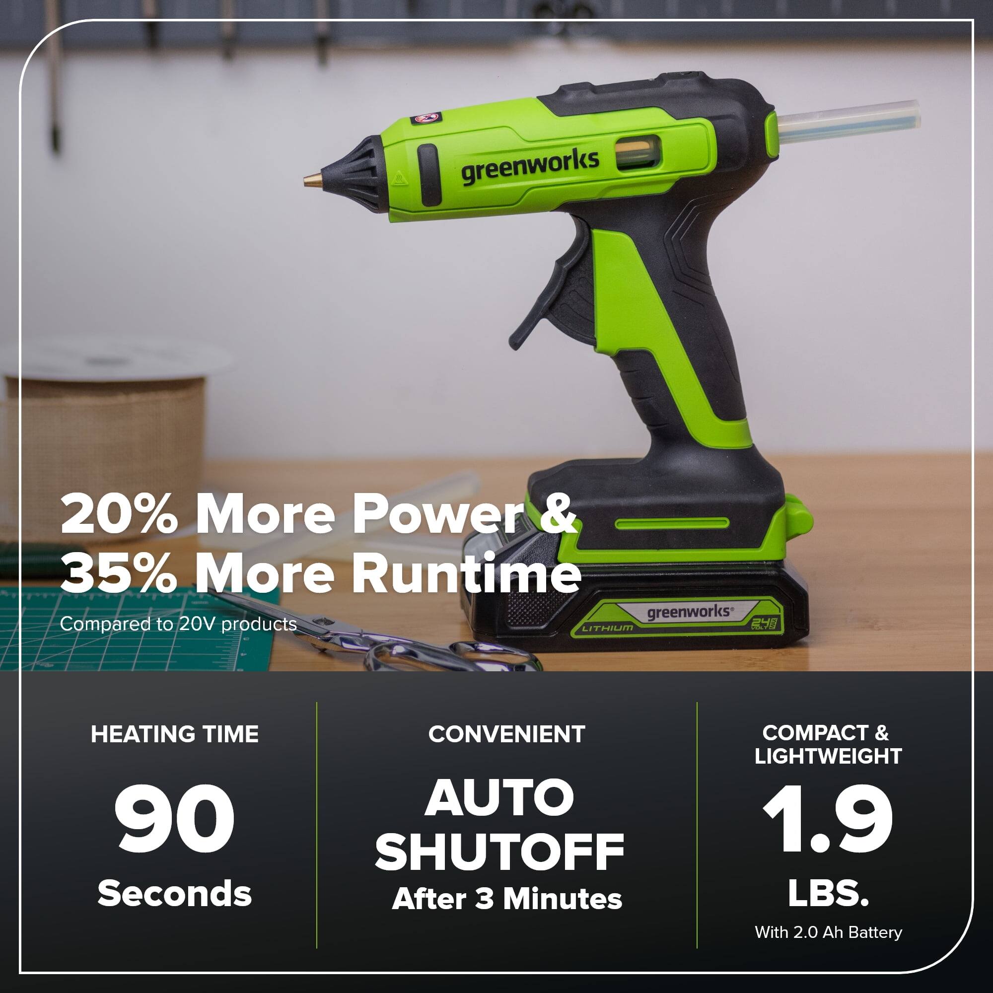- 20% More Power & 35% More Runtime Compared to 20V products
- HEATING TIME: 90 Seconds
- CONVENIENT AUTO SHUTOFF After 3 Minutes
- COMPACT & LIGHTWEIGHT 1.9 LBS. With 2.0 Ah Battery