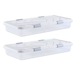 VEVOR - Under Bed Storage with Wheels, 39.8 x 20.1 x 5.9 inch Underbed Containers, Underbed Shoes Organizer with Lid&Gray Latch - Transparent,Grey