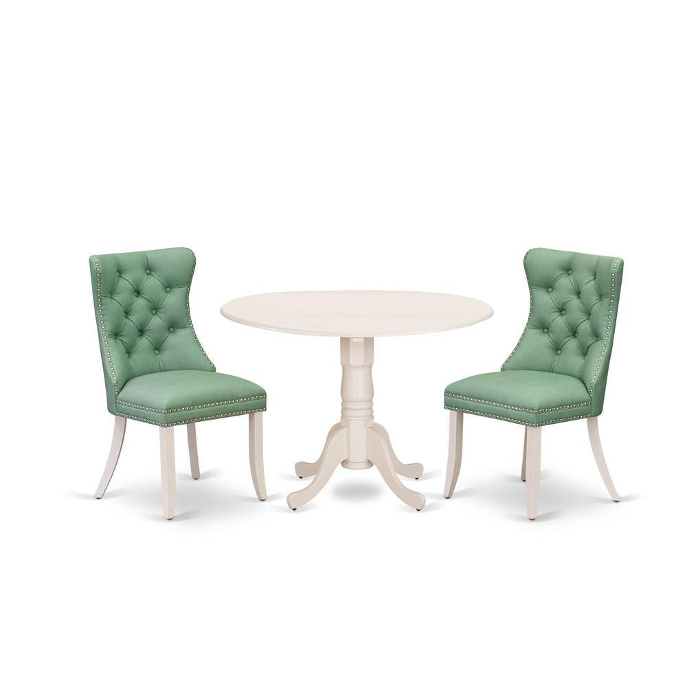 Angle. East West Furniture - 3 Piece Kitchen Table Set Contains a Round Dining Table with Dropleaf - White.