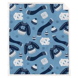 Pegasus - North Carolina Tar Heels 60" x 70"-Ugly Sweater Flannel Fleece Sherpa Blanket - Multicolor