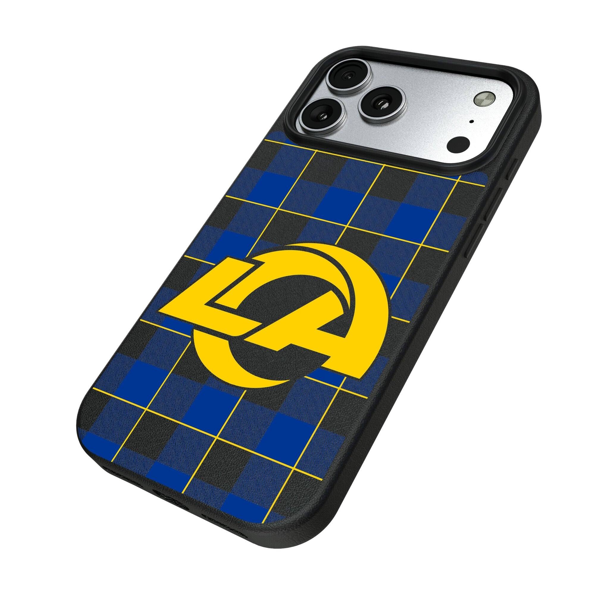 Alt View 1. Keyscaper - Los Angeles Rams Plaid Magnetic Bump iPhone Case - 16 - Black.