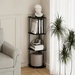 HOMLUX - 4-Tier 43.5" Corner Bookshelf Open Shelves for Display Ideal for Living Room and Office Organization - Black & Gray