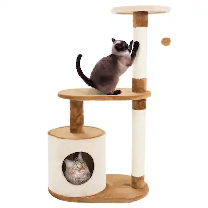 Front. PetMaker - 37.5in Tall Cat Tree Tower 3-Tier Cat Tower for Cats with Napping Perch, Kitten Condo, Scratching Posts, and Toy - Brown.