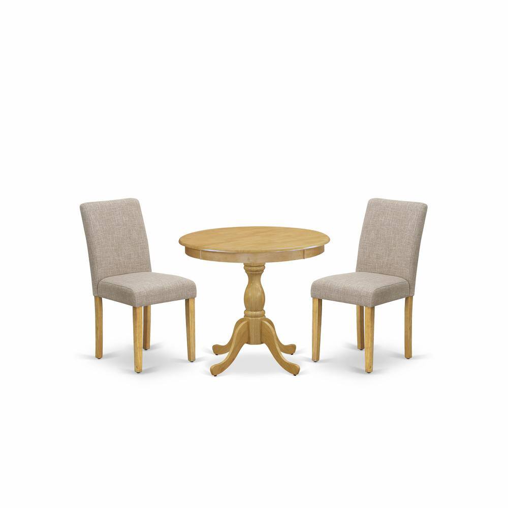 Alt View 2. East West Furniture - AMAB3-OAK-04 3 Piece Dining Table Set - 1 Wooden Dining Table and 2 Light Tan Padded Chairs - Oak Finish - Oak.