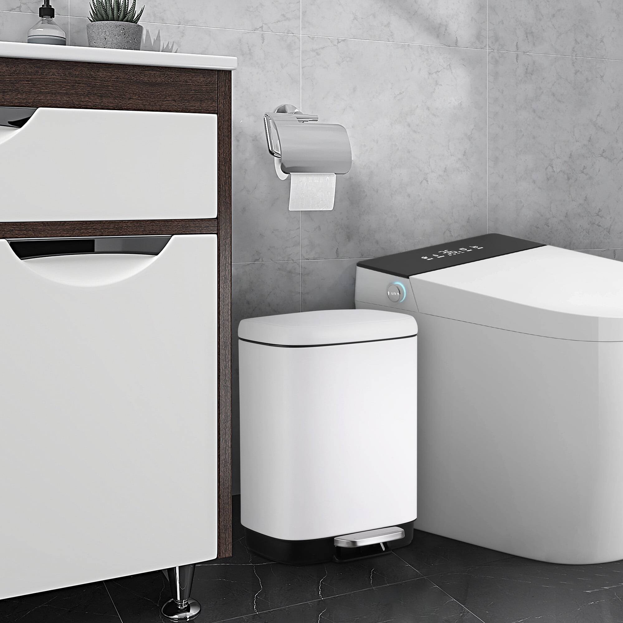 Alt View 4. Homhougo - Stainless Steel Trash Can, 3.2 Gallon with Lid, Soft Close Pedal, Fingerprint Resistant for Kitchen/Bathroom - White.