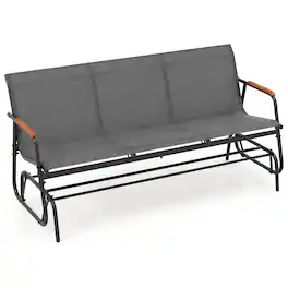 Costway - Patio Glider Bench for 3, Swing Gliding Long Seat with Curved Teak Armrests - Gray