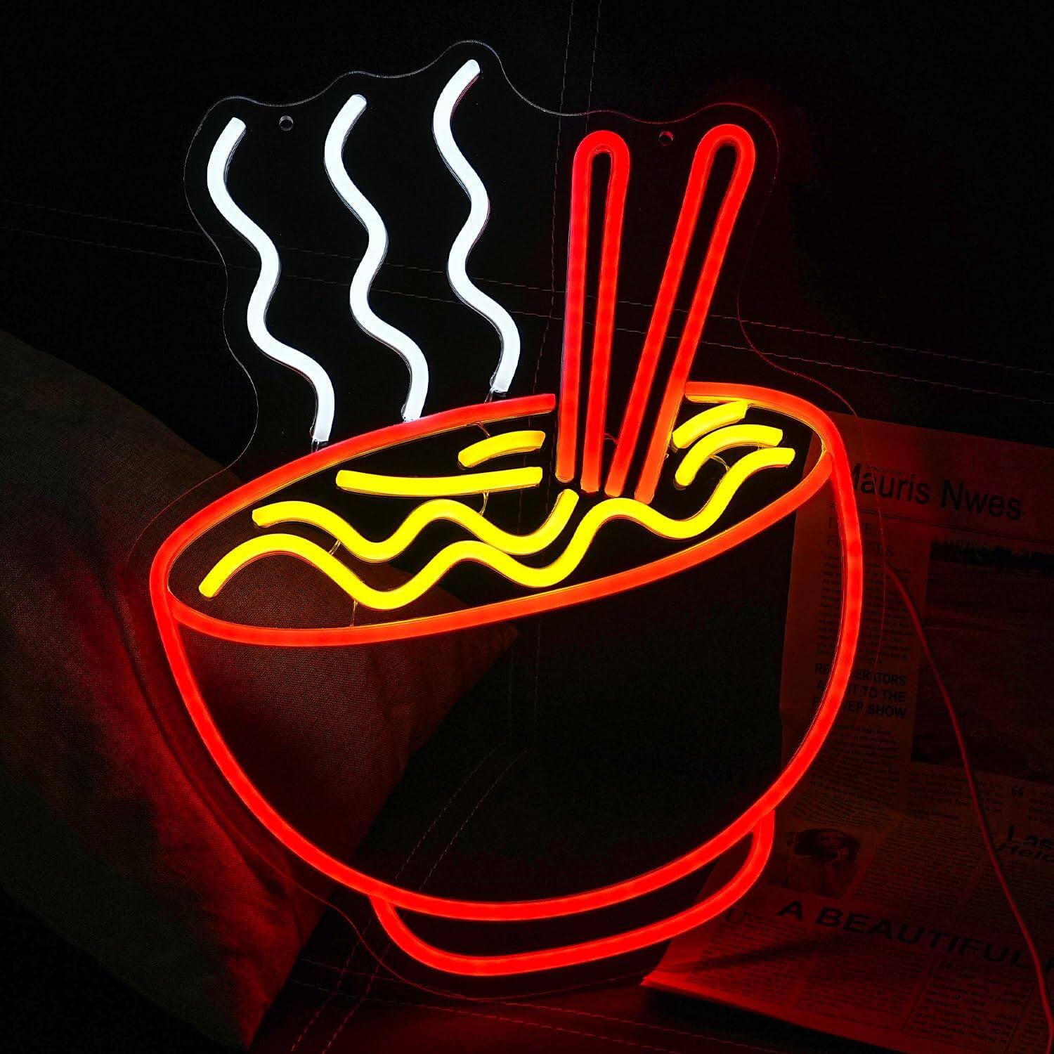 Auledio Ramen Neon Sign for Wall Decor Noodle LED Neon Lights Dimmable ...
