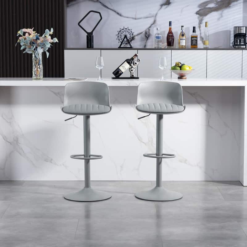HTUTWOO - Bar Stools Set of 2, Height Adjustable 360° Swivel PU Leather Counter Height Barstools, for Kitchen Island & Home Bar - Gray