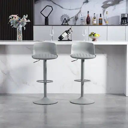 Front. HTUTWOO - Bar Stools Set of 2, Height Adjustable 360° Swivel PU Leather Counter Height Barstools, for Kitchen Island & Home Bar - Gray.