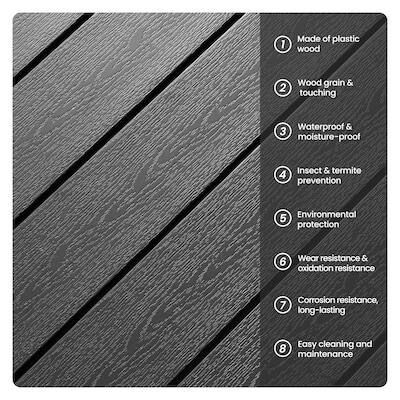 1. Made of plastic wood
2. Wood grain & touching
3. Waterproof & moisture-proof
4. Insect & termite prevention
5. Environmental protection
6. Wear resistance & oxidation resistance
7. Corrosion resistance, long-lasting
8. Easy cleaning and maintenance