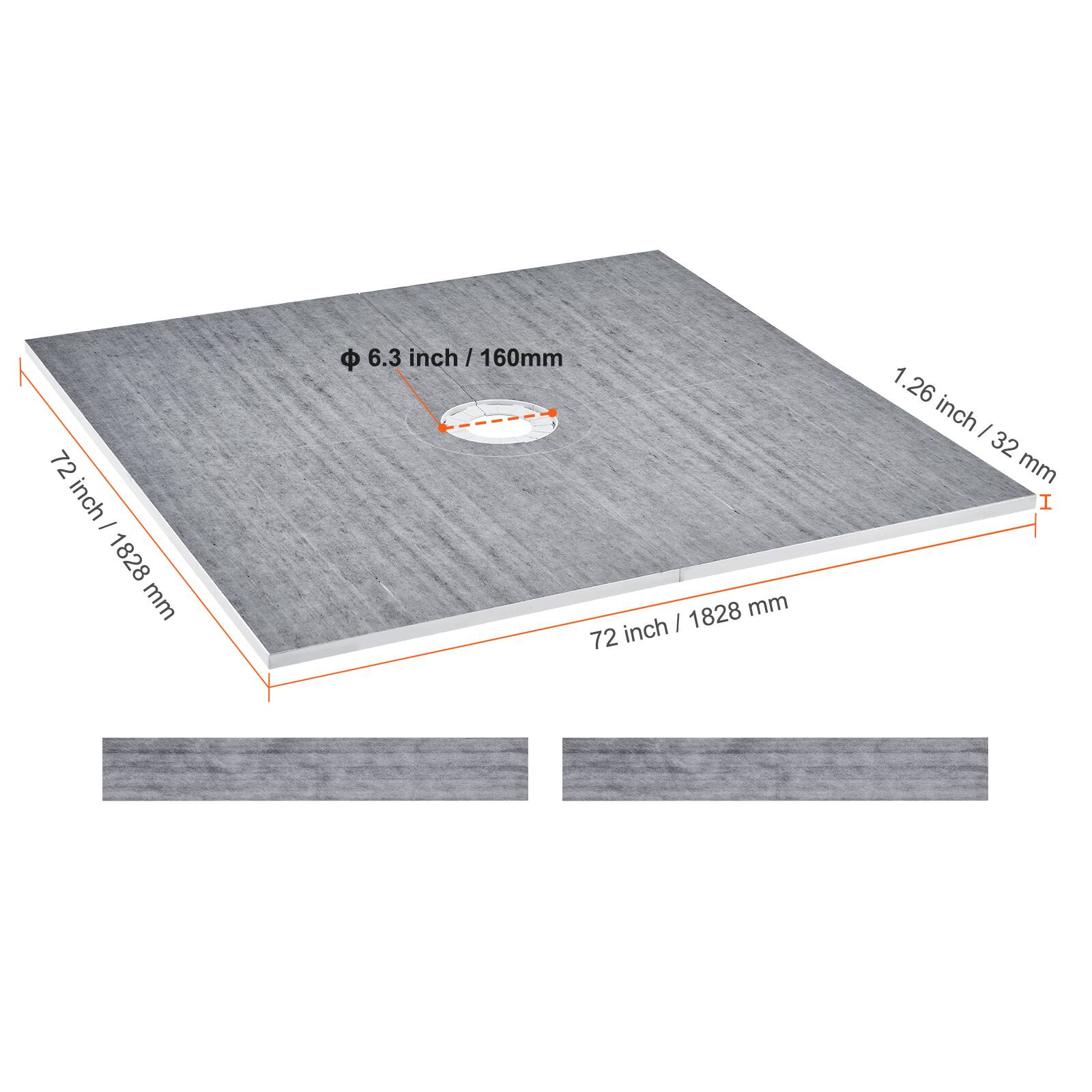 72 inch / 1828 mm  
6.3 inch / 160 mm  
1.26 inch / 32 mm