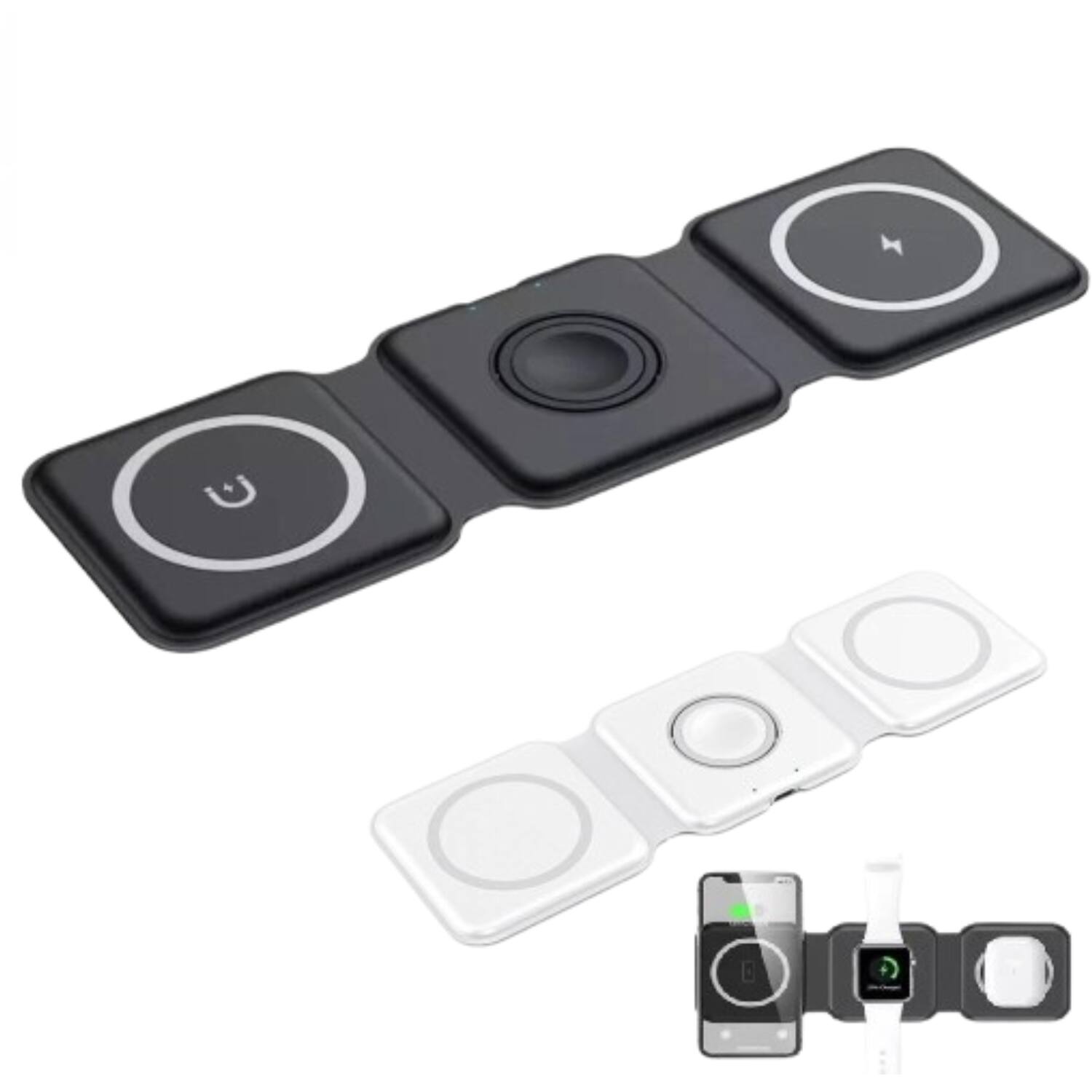 Left. Stock Preferred - 3-in-1 Foldable Wireless Charger for iPhone, Apple Watch & AirPods Black - Black.