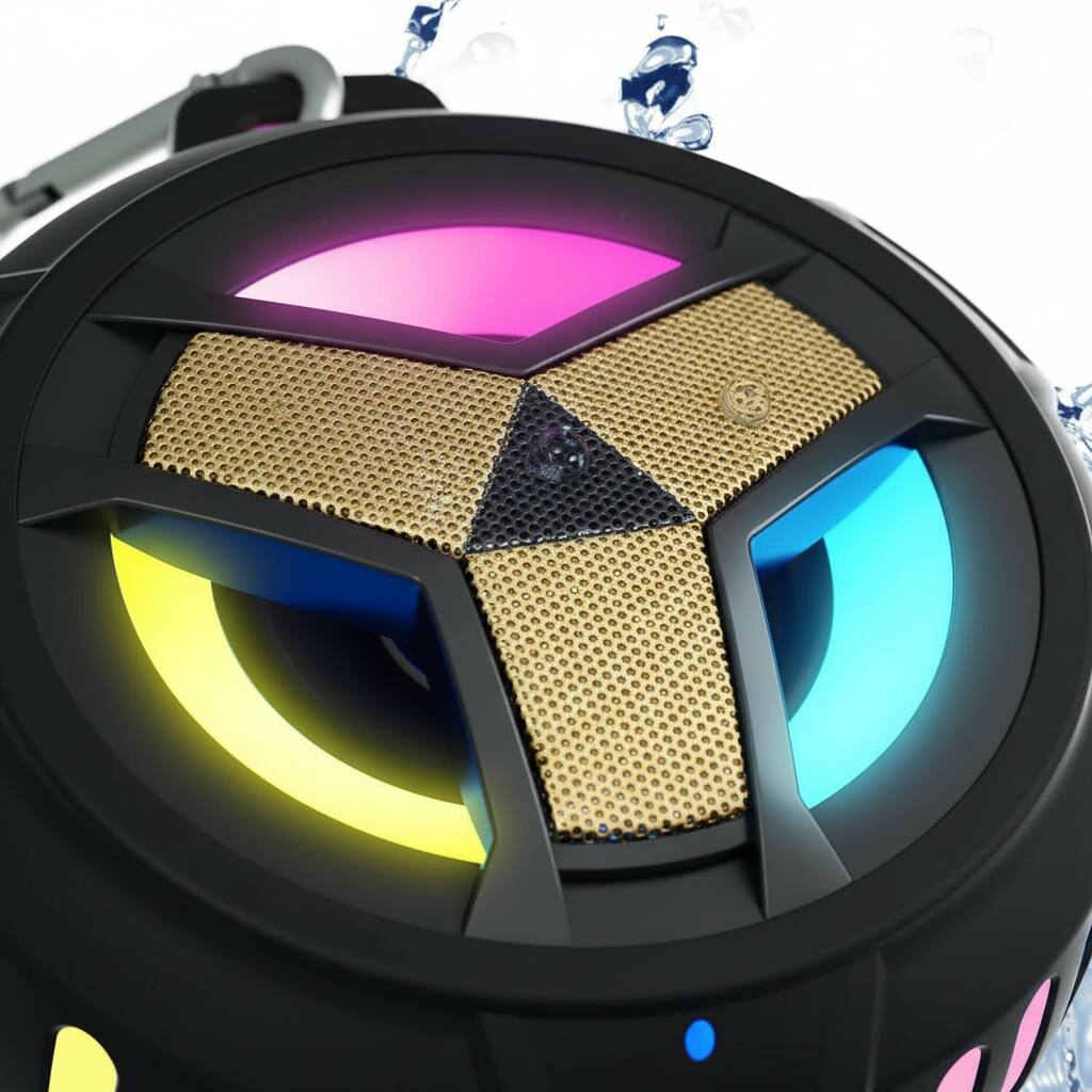 Back. Dazzed Corner - Waterproof Bluetooth Speaker, IP67, LED Light, Floating, Portable for Travel & Pool - Black.