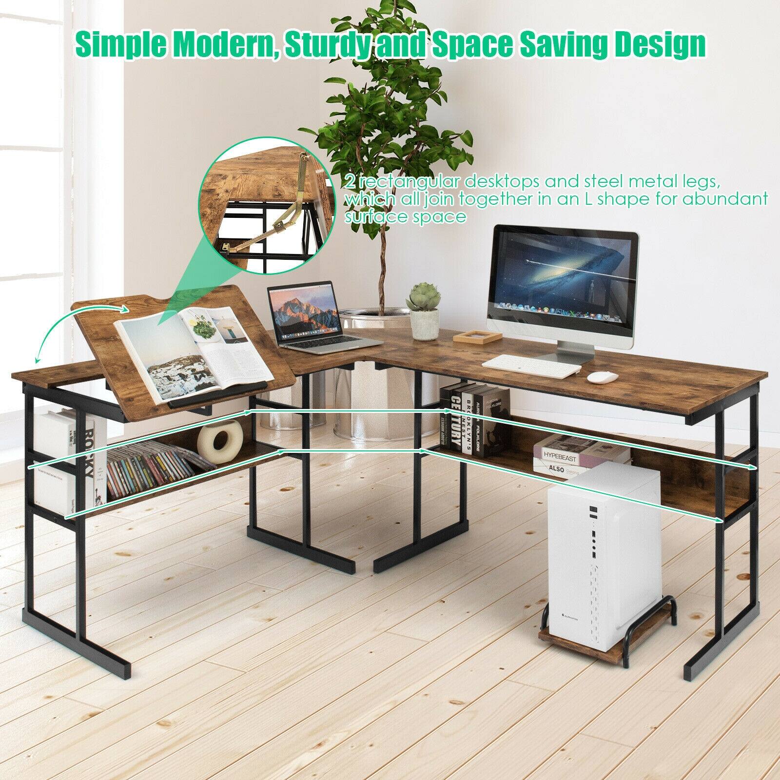 Simple Modern, Sturdy and Space Saving Design
2 rectangular desktops and steel metal legs, which all join together in an L shape for abundant surface space
CE TURY 1 ONETNN I i HYPURNT ALSO