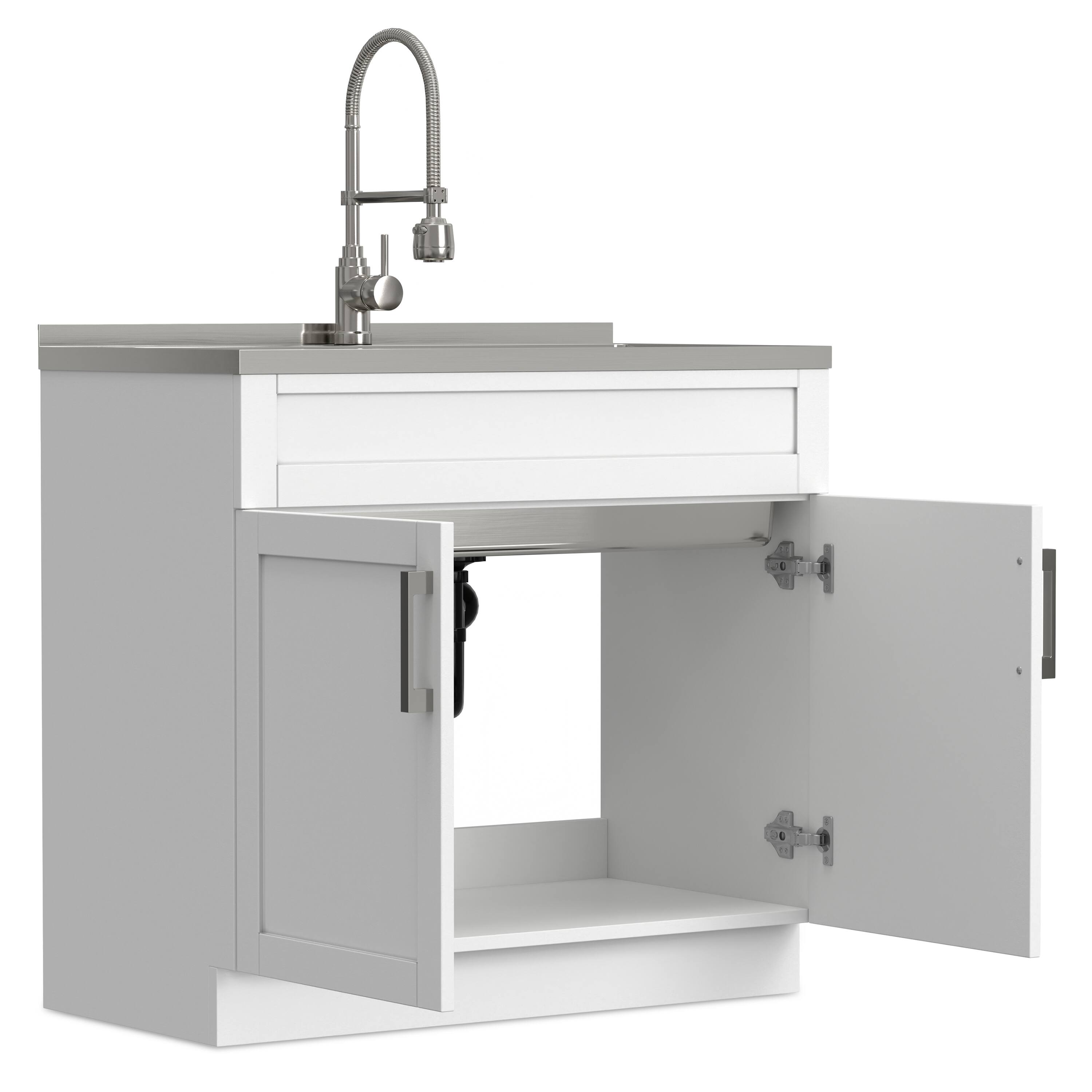 Back. Simpli Home - Hennessy All-In-One 36-inch Laundry Utility Sink and Cabinet - Pure White.