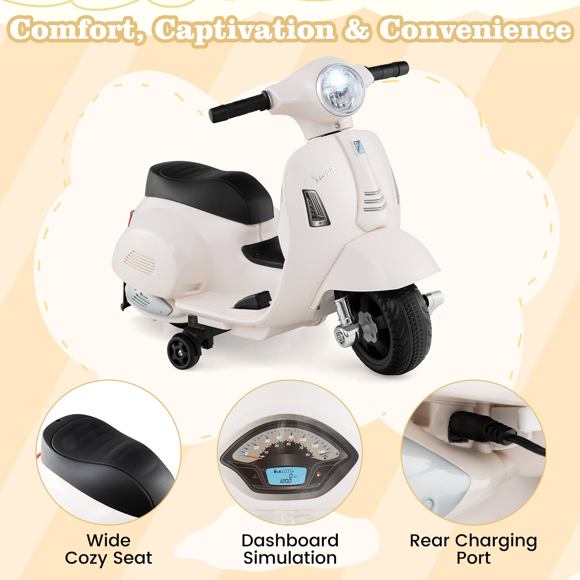 Comfort, Captivation & Convenience

- Wide Cozy Seat
- Dashboard Simulation
- Rear Charging Port