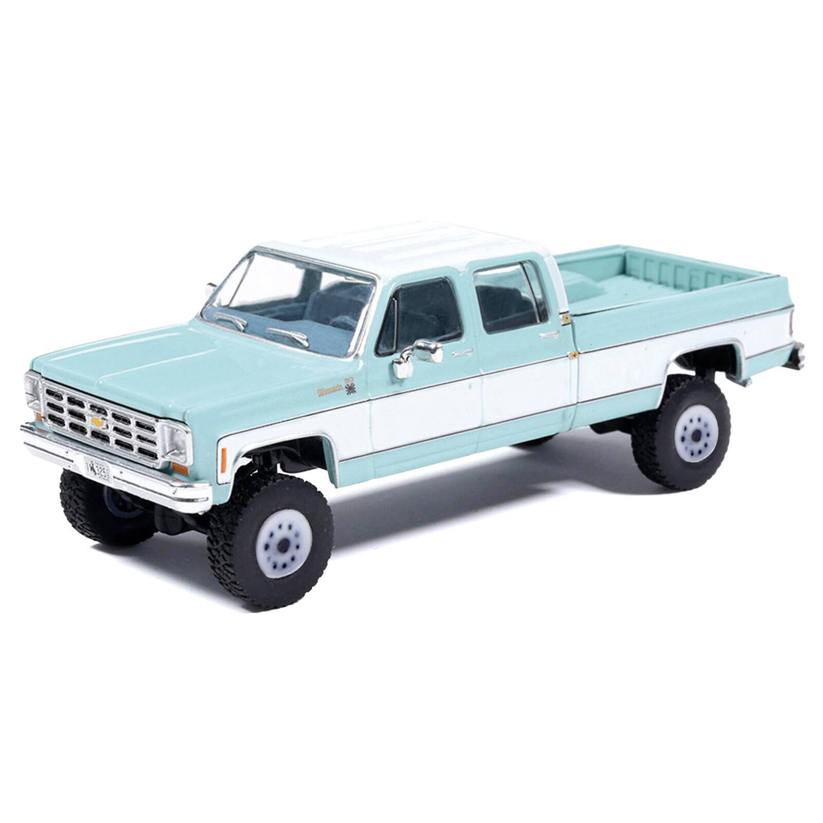Alt View 1. IXO - 1978 Chevrolet Silverado K30 Crew Cab Pickup Truck Light Blue and White with Blue Interior 1/64 Model by IXO Models.