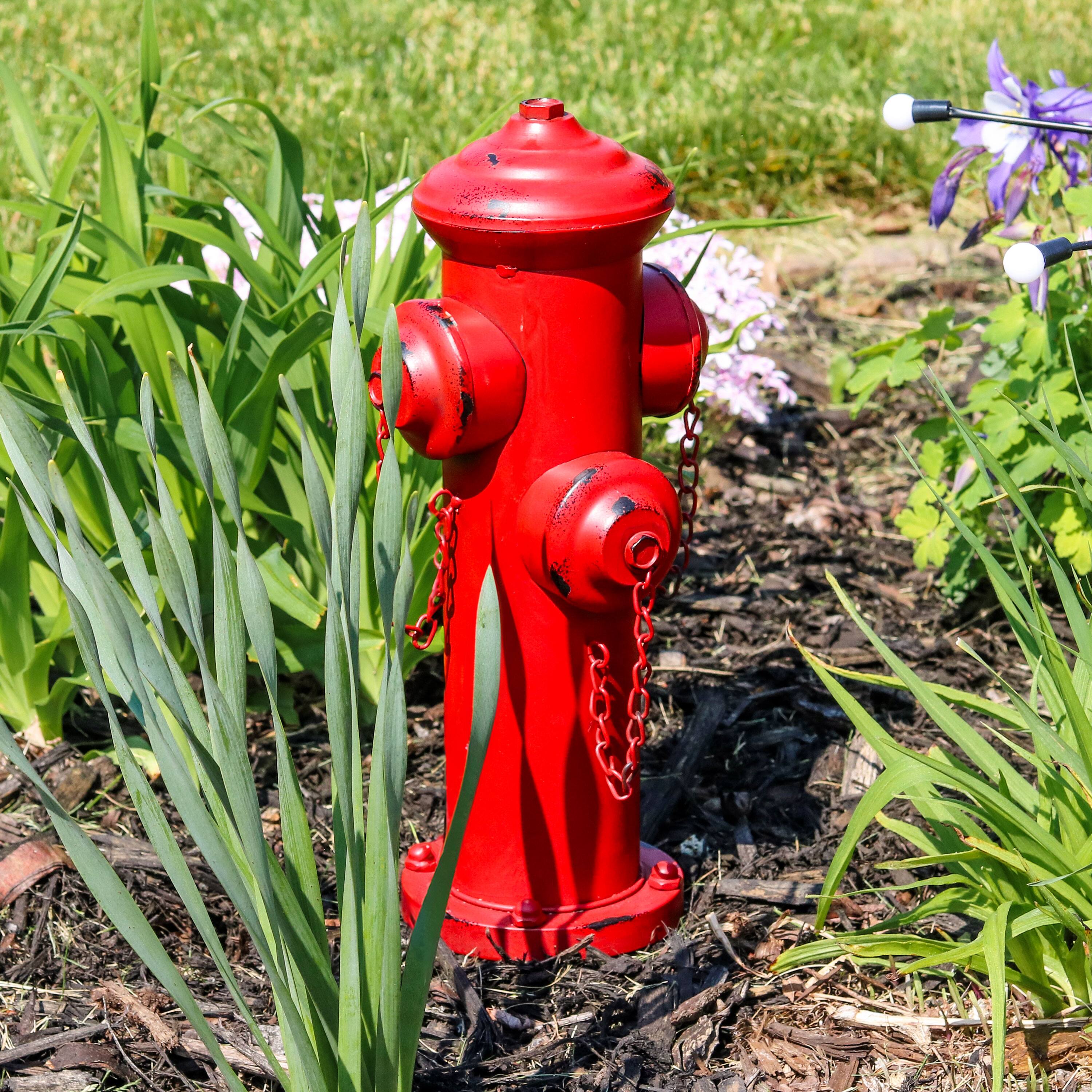 Alt View 7. Sunnydaze - Fire Hydrant Metal Outdoor Statue - 14 in - Red.