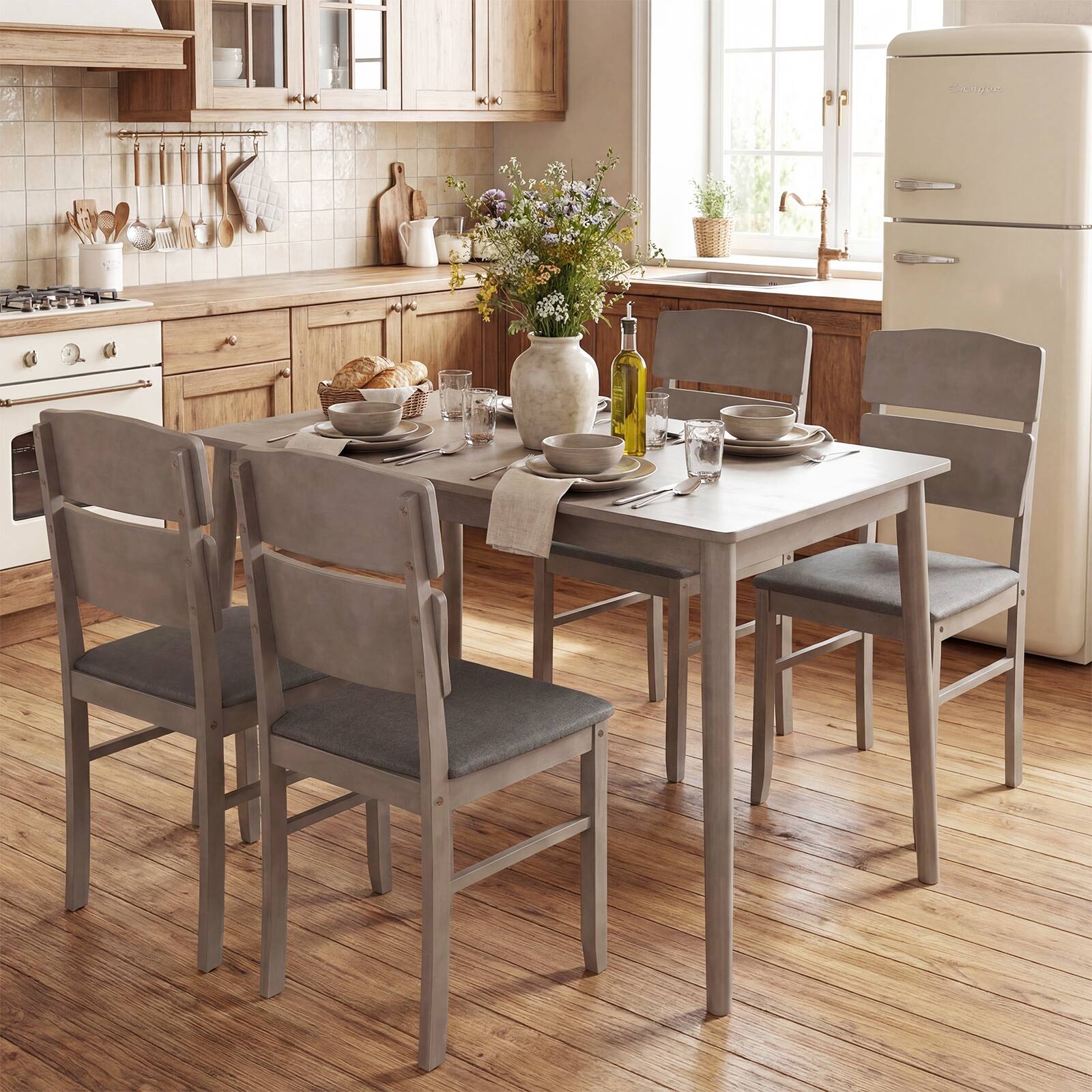 Alt View 1. Costway - Costway 5PCS Dining Table Set with 4 Upholstered Chairs 1 Rectangular Table for Dining Room - Gray.