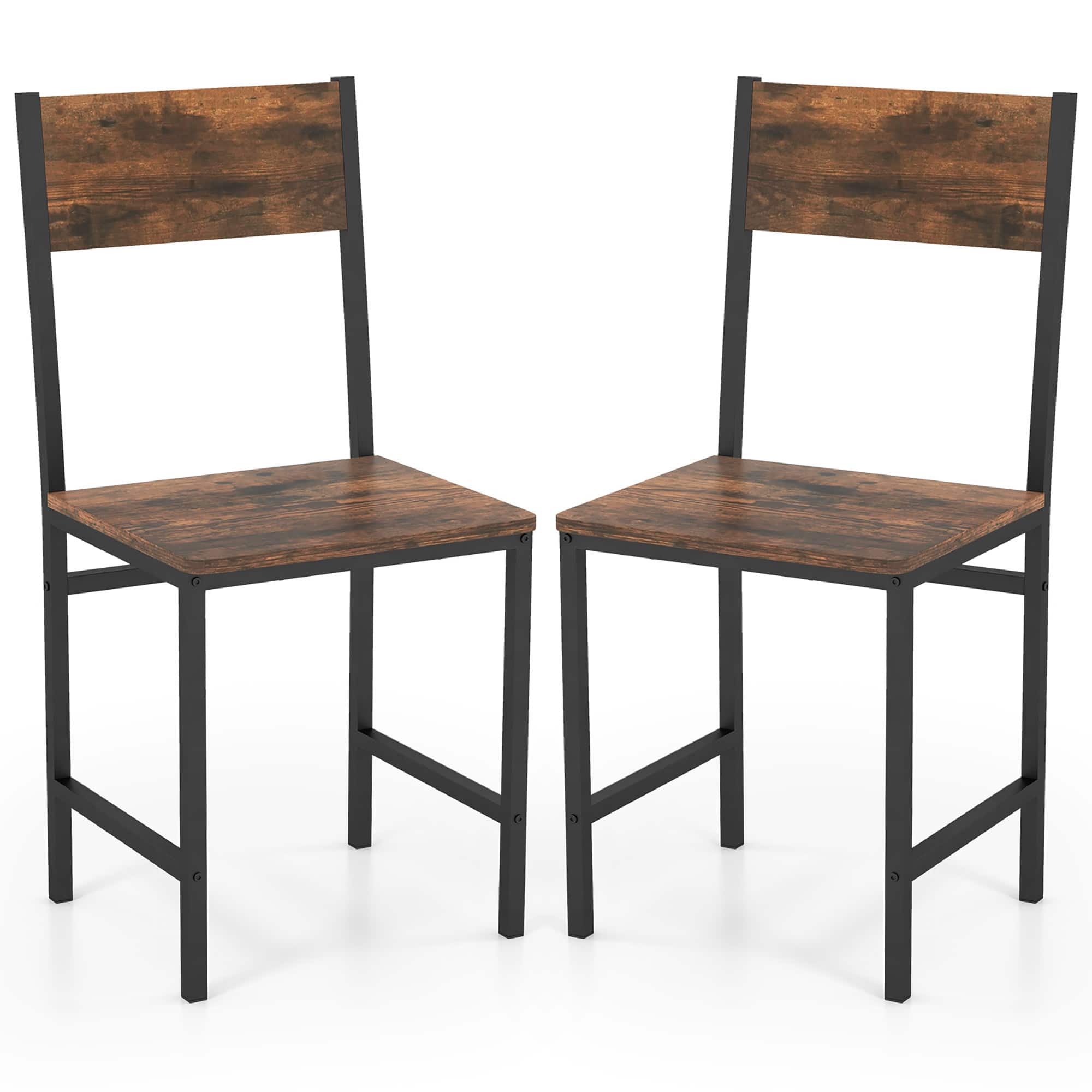 Gymax - Set of 2 Dining Chairs w/Metal Legs Slanted Back Wide Seat for Living Room - Rustic Brown