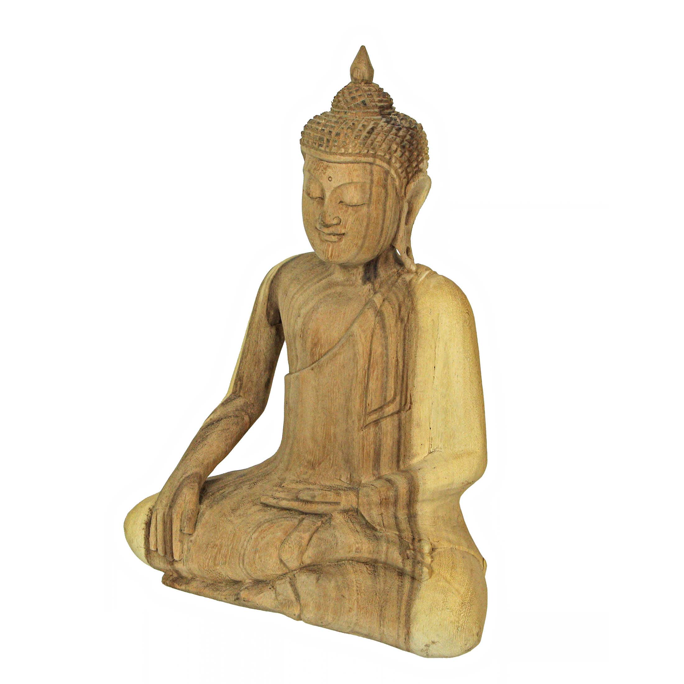 Contrast Inc. - 13 Inch Wooden Hand Carved Sitting Buddha Sculpture Zen Home Decor Meditation Art - Brown
