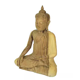 Contrast Inc. - 13 Inch Wooden Hand Carved Sitting Buddha Sculpture Zen Home Decor Meditation Art - Brown