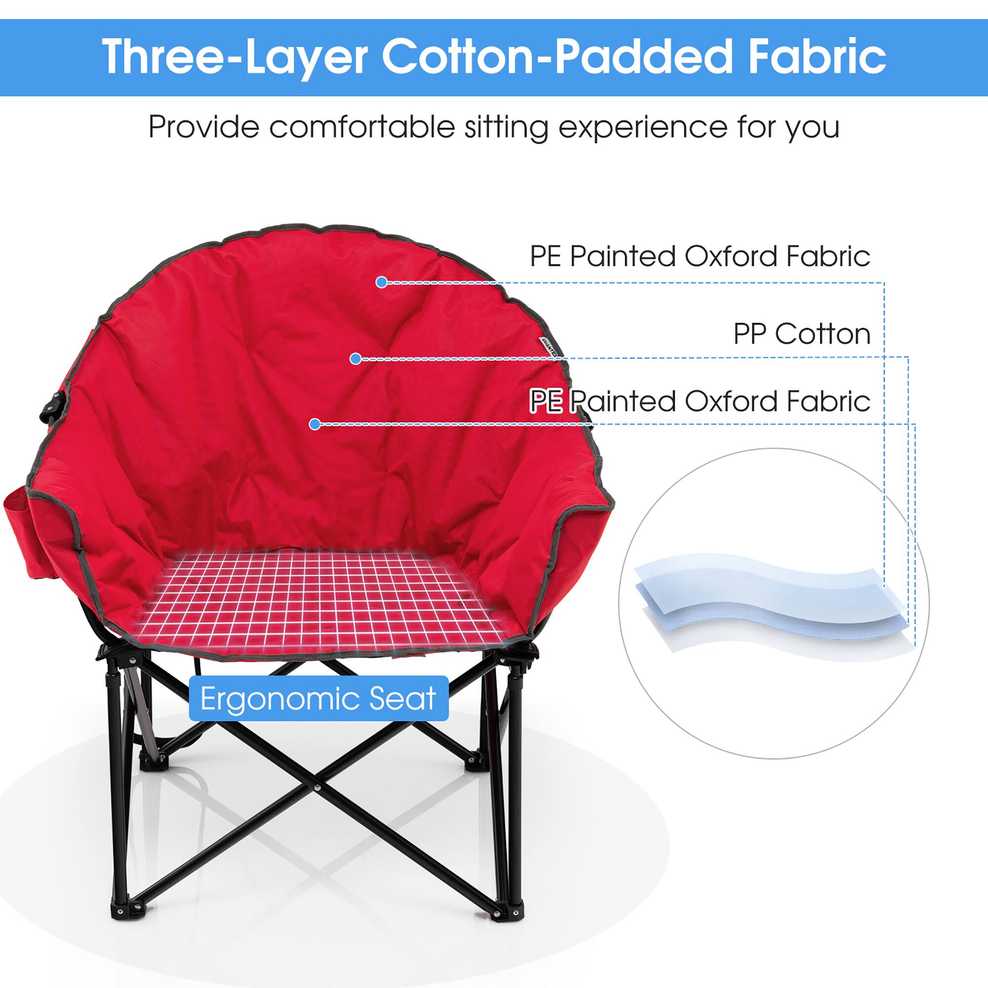 Three-Layer Cotton-Padded Fabric Provide comfortable sitting experience for you PE Painted Oxford Fabric PP Cotton PE Painted Oxford Fabric Ergonomic Seat