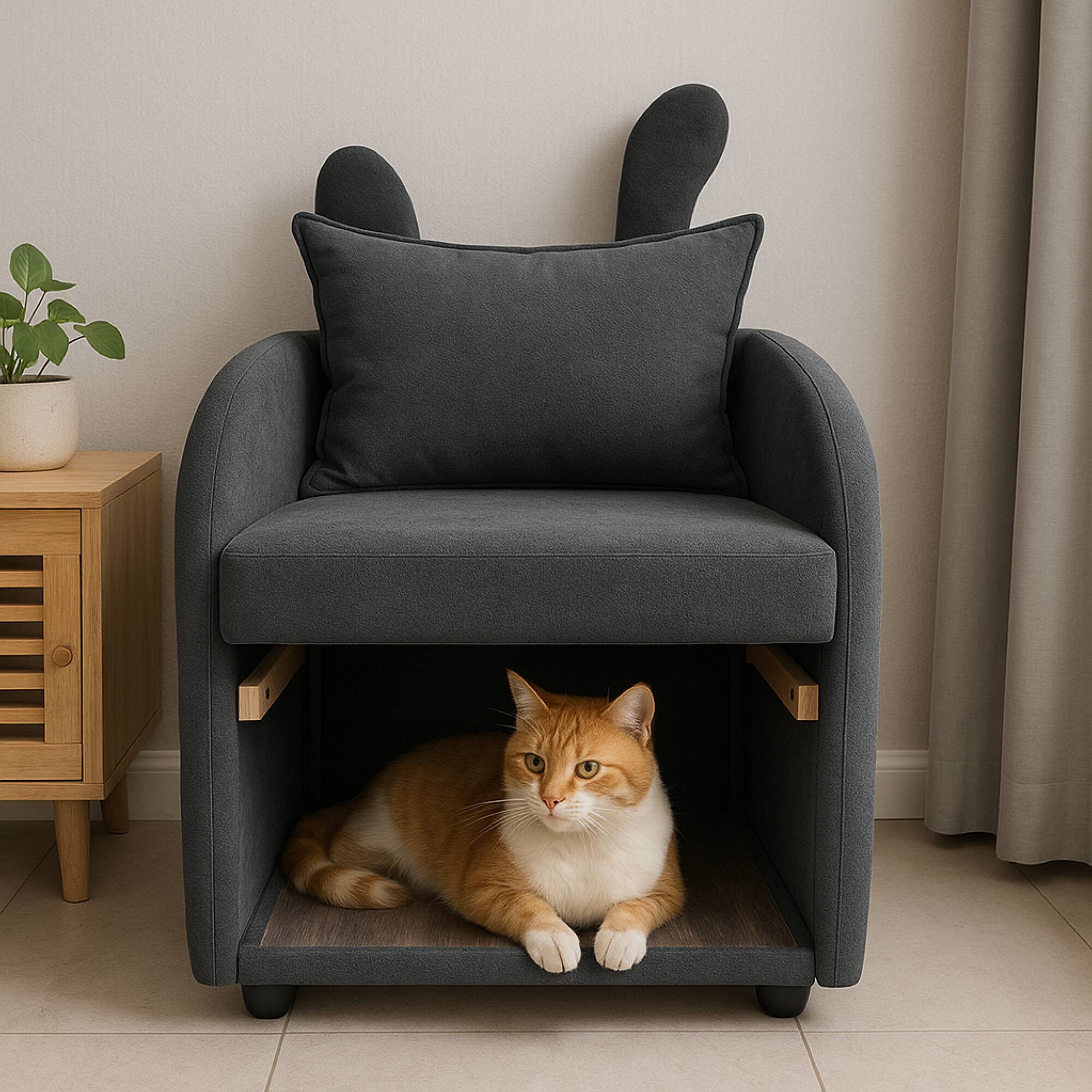Alt View 2. GOODSILO - Pet-Friendly Armchair with Hideaway Compartment and Bunny-Ear Design for Small Animals and Compact Living Spaces - Dark Gray.