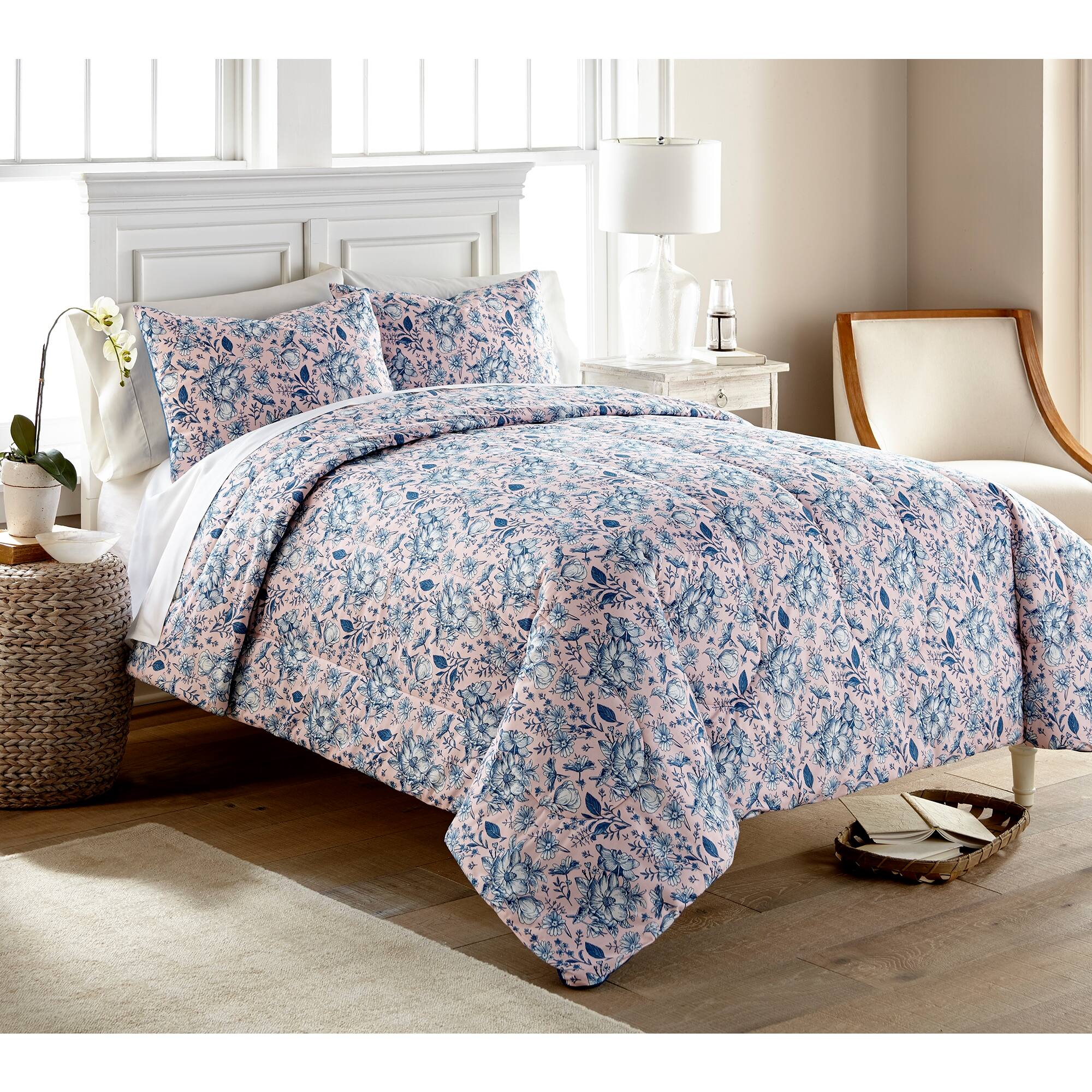 Alt View 3. Shavel Home Products - Micro Flannel 6 in 1 Comforter Set, Twin, Pink Toile - Pink toile.