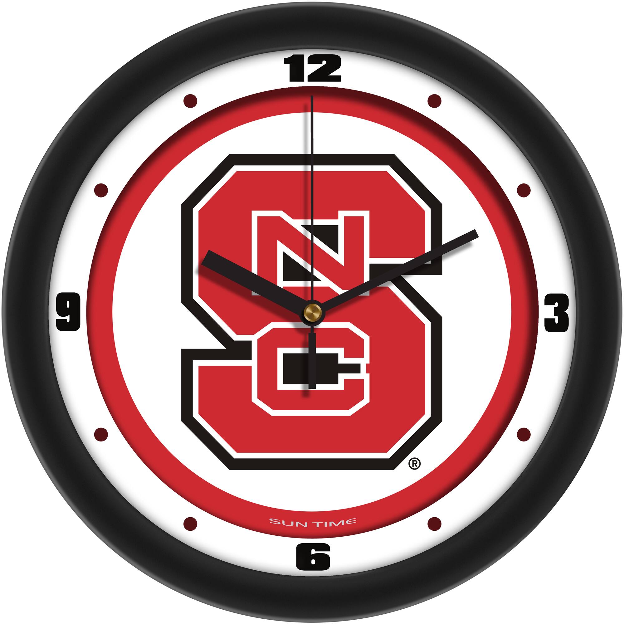 MpDirect - NC State Wolfpack 11.5'' Suntime Premium Glass Face Traditional Logo Wall Clock - Multicolor