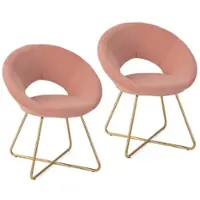 Costway Set of 2 Modern Velvet Accent Chair Upholstered Vanity Leisure Chair Metal Legs - Pink and Golden - Front_Zoom