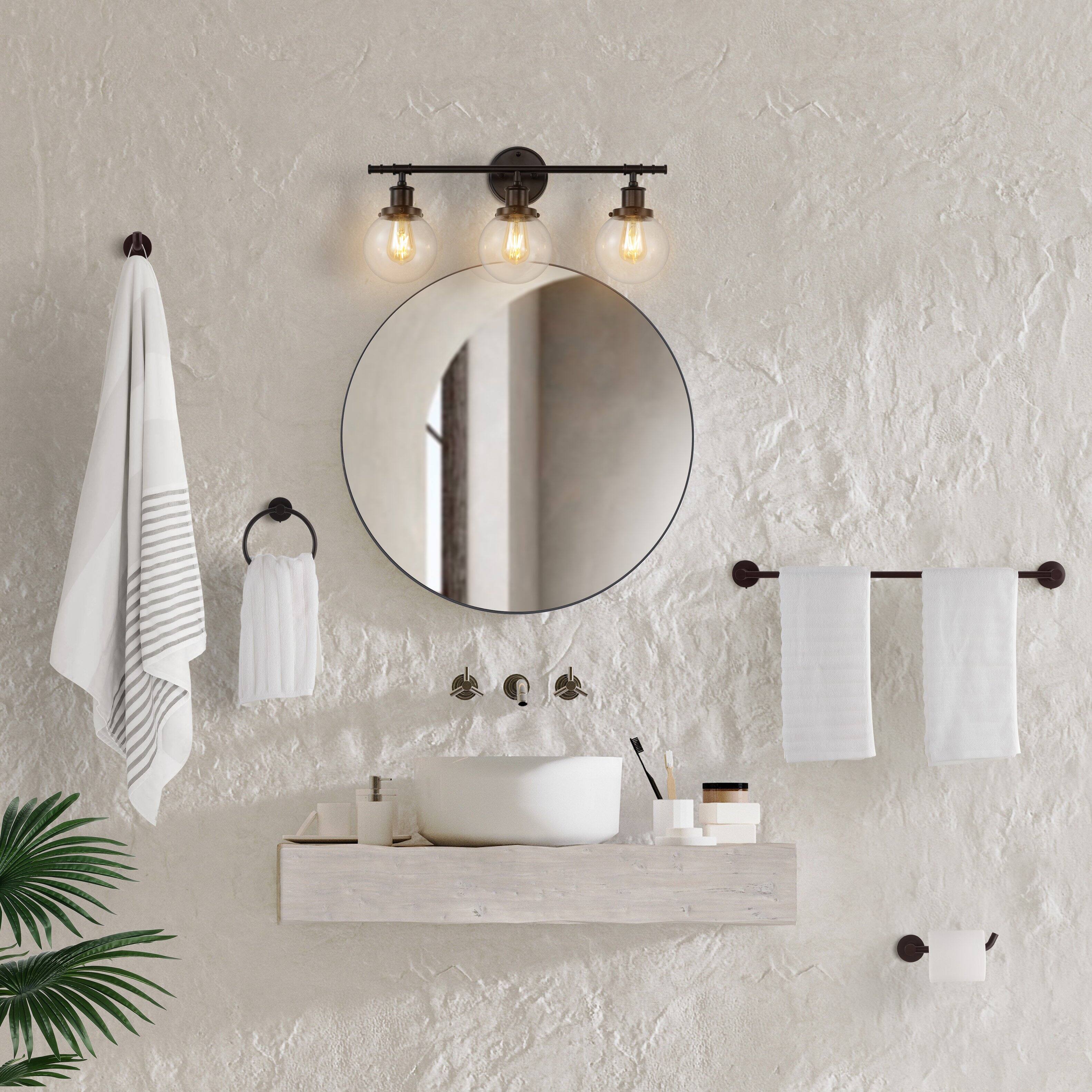 Alt View 1. Jonathan Y - Hugo 24.5" 3-Light Farmhouse Classic Vanity Light with Bathroom Hardware Accessory Set, Oil Rubbed Bronze (5-Piece) - Oil Rubbed Bronze.