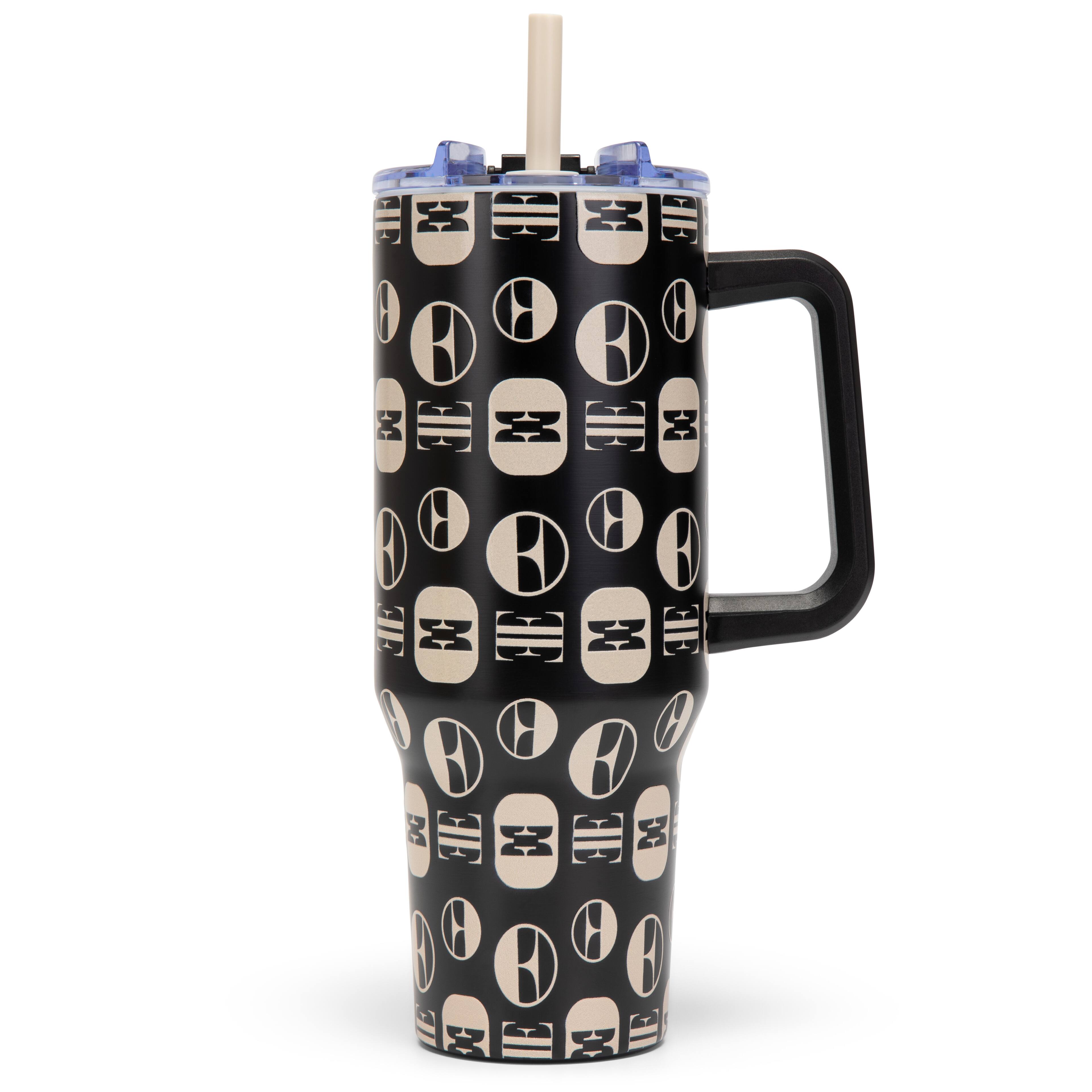 Elle - 40oz Double Walled Insulated Stainless Steel Tumbler - Beige Monogram