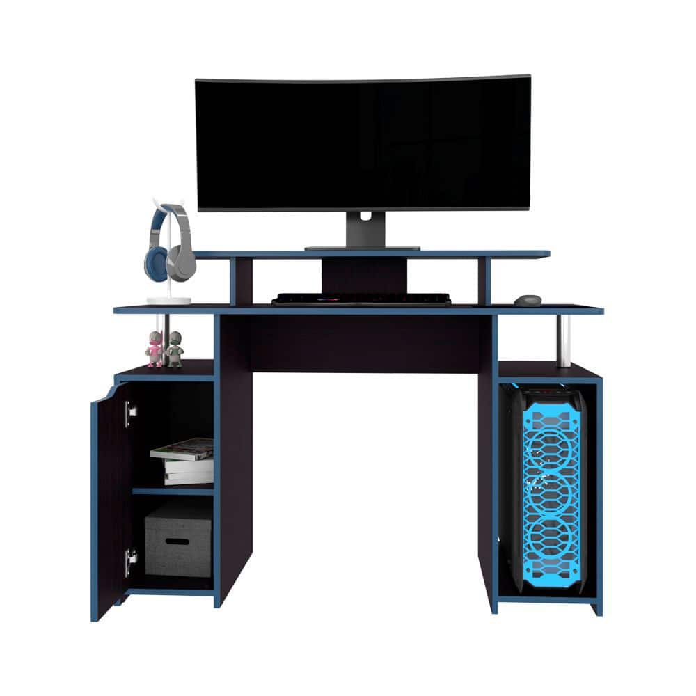 Spaco - Gaming Desk, Large Ergonomic Desktop, Cabinet Shelf CPU Stand - Black