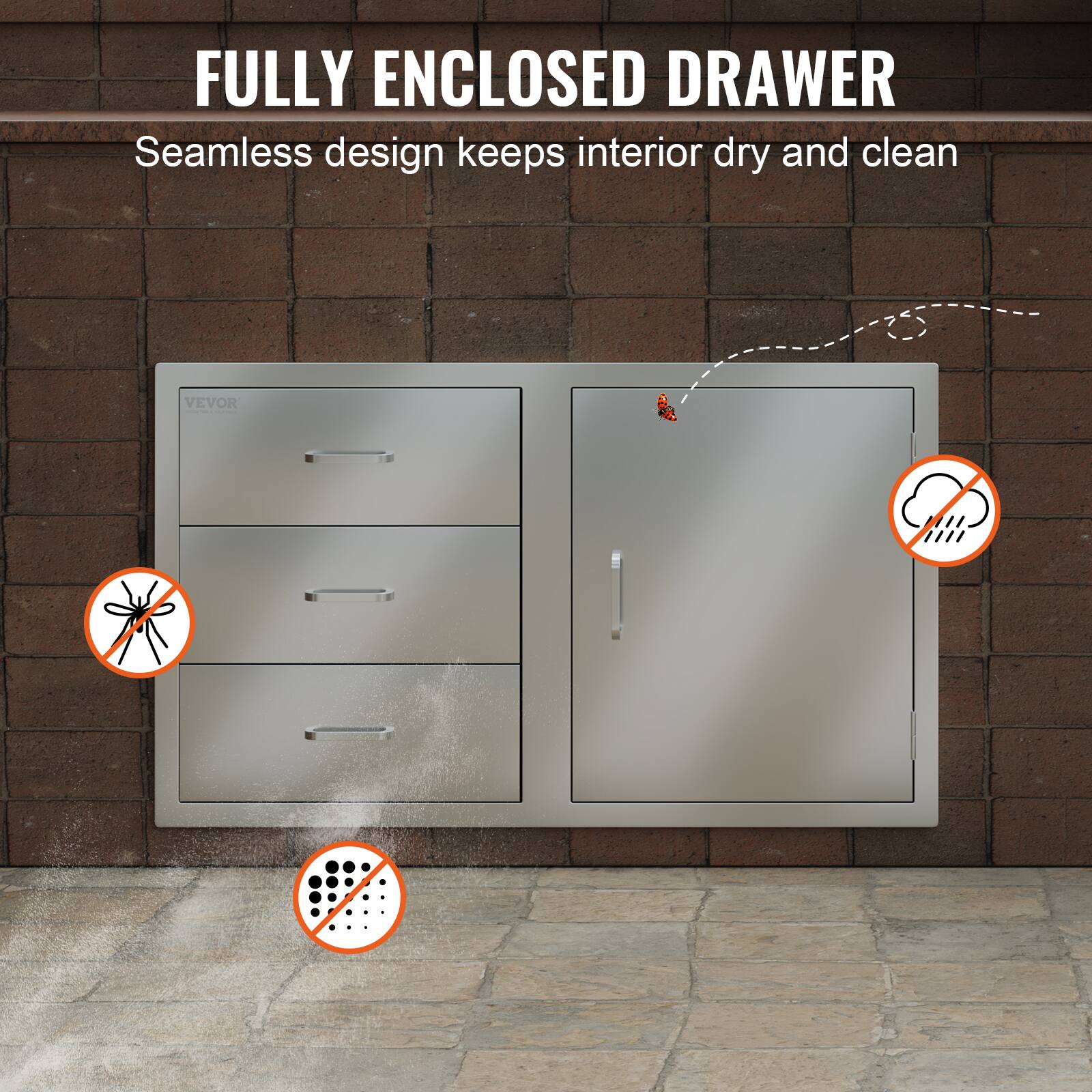 FULLY ENCLOSED DRAWER  
Seamless design keeps interior dry and clean