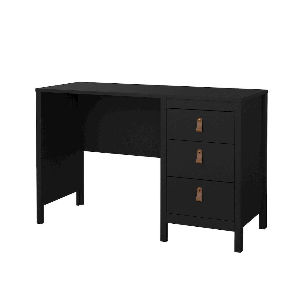 Back. FurniFact - Matte Computer Desk with 3 Drawers, Home Office Study Table - Black.