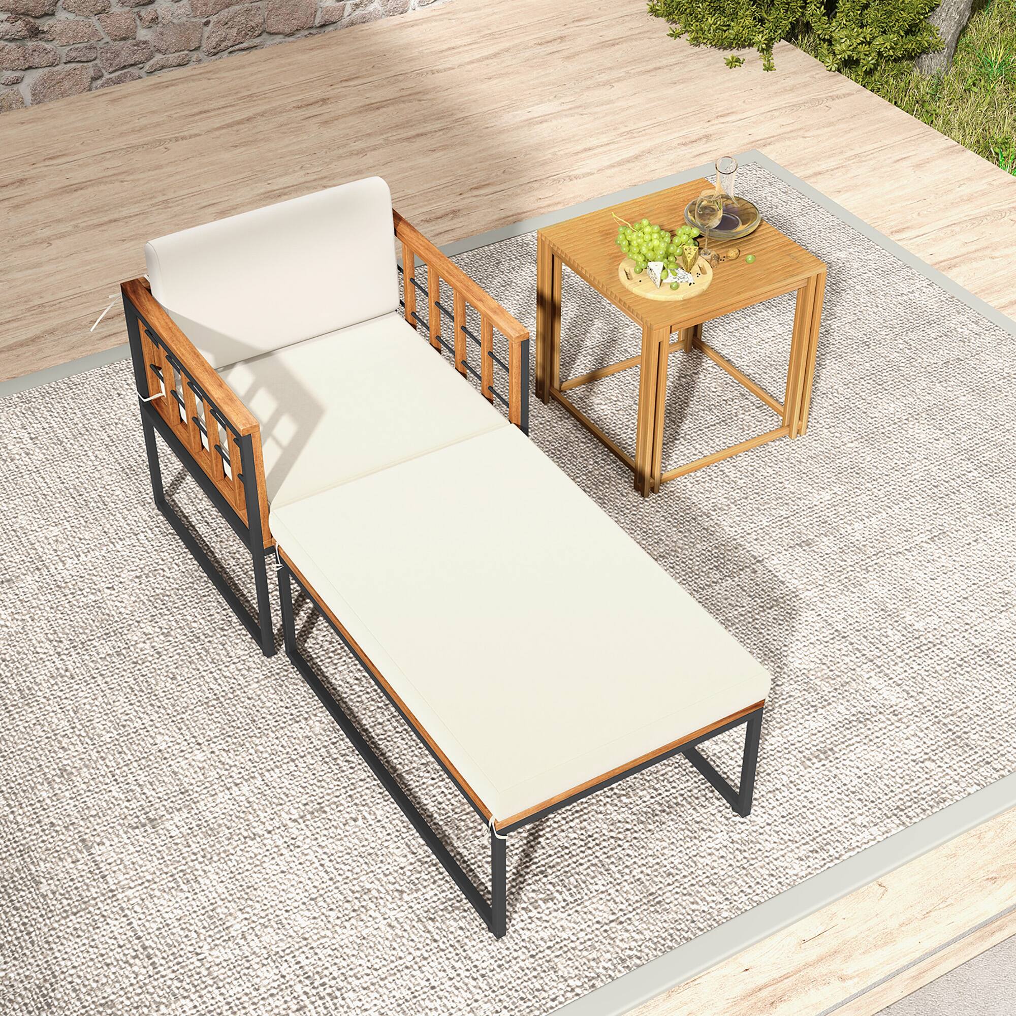 Alt View 4. Gymax - Gymax 2PCS Outdoor Chaise Lounge Chair Acacia Wood Heavy Duty 1200 lbs Weight Capacity - Beige.