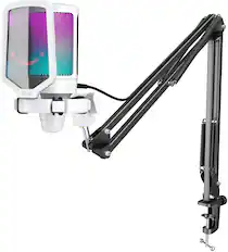 Front. FIFINE - Gaming Microphone and Stand Bundle - USB Cardioid Condenser with RGB - White.