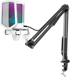 FIFINE - Gaming Microphone and Stand Bundle - USB Cardioid Condenser with RGB - White - Front_Zoom