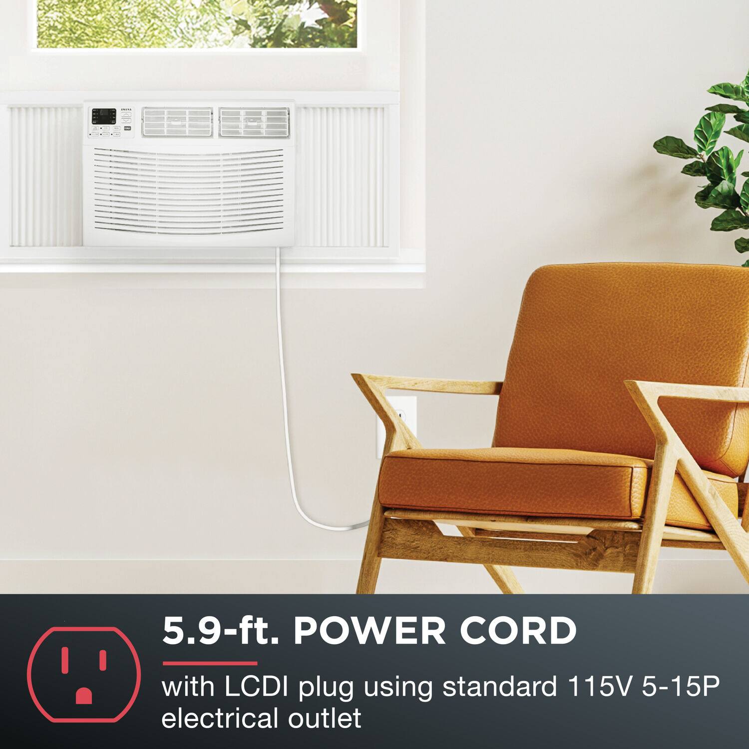 5.9-ft. POWER CORD with LCBI plug using standard 115V 5-15P electrical outlet