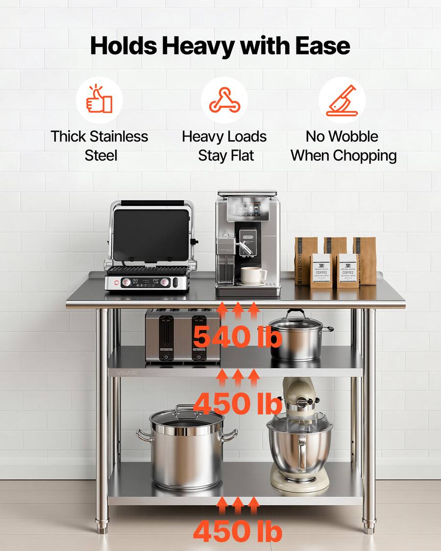 VEVOR Stainless Steel Work Table, 24x48 Inch Food Prep Table with 2 ...