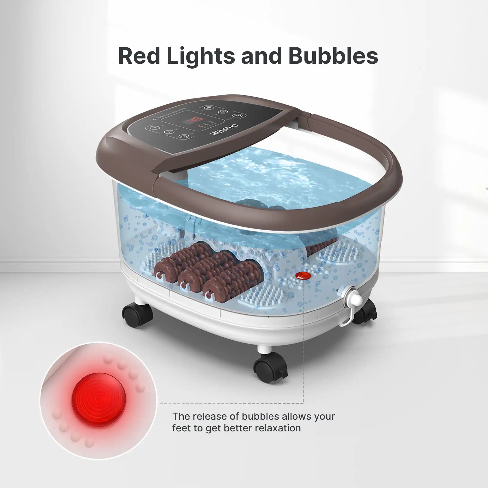Red Lights and Bubbles

The release of bubbles allows your feet to get better relaxation