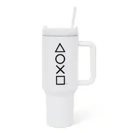Pyramid America - PlayStation Controller Icons Metal Travel Tumbler | Holds 40 Ounces - White/Black