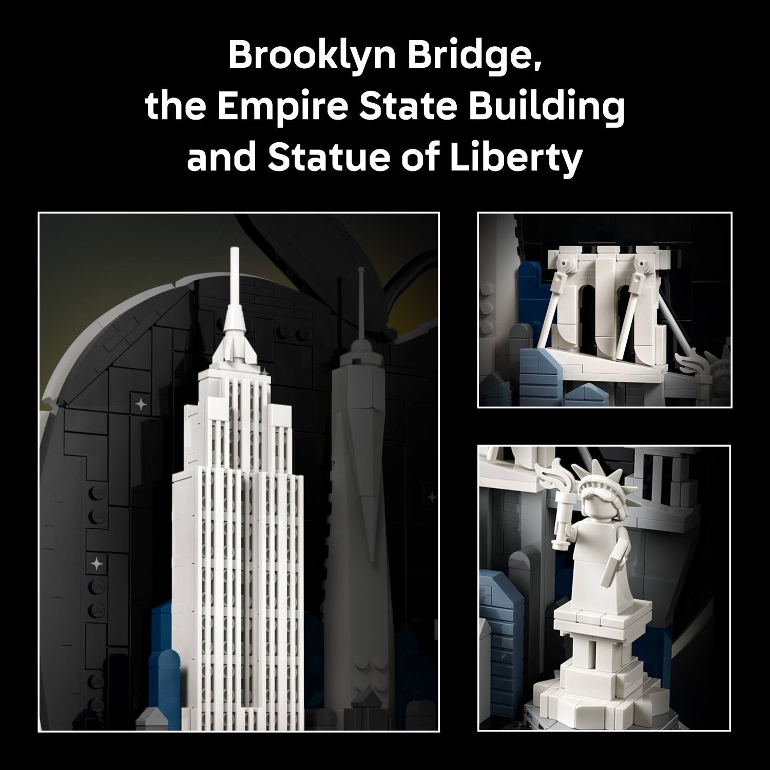 Brooklyn Bridge, the Empire State Building and Statue of Liberty