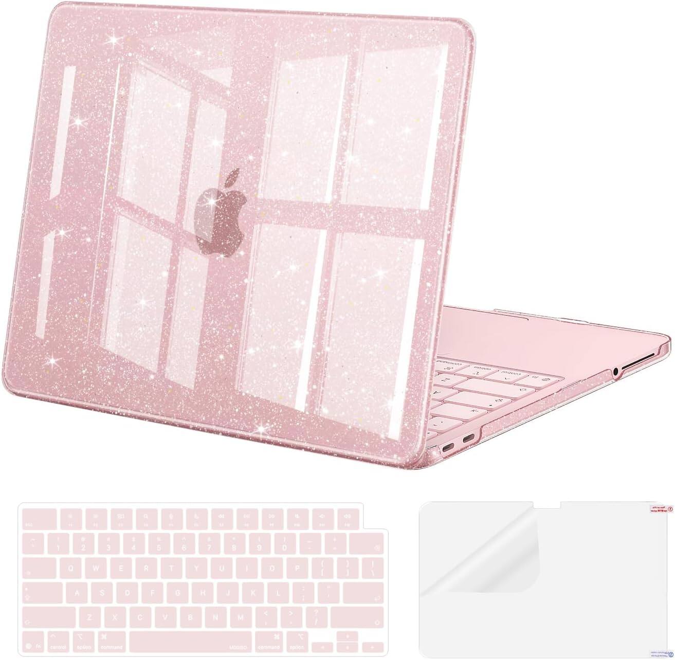 mosiso - Glitter Cover for 2026 MacBook Neo Case 13 inch A3404 with A18 Pro Chip,Crack-Resistant Cover&Keyboard Cover&Screen Film - Blush