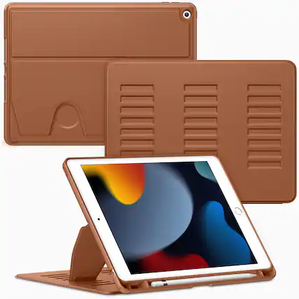 Front. VIKESI - Magnetic Case for iPad 10.2" 7th/8th/9th Gen, Shockproof, Pencil Holder, Auto Wake/Sleep, Multi-Angle Stand - Brown.